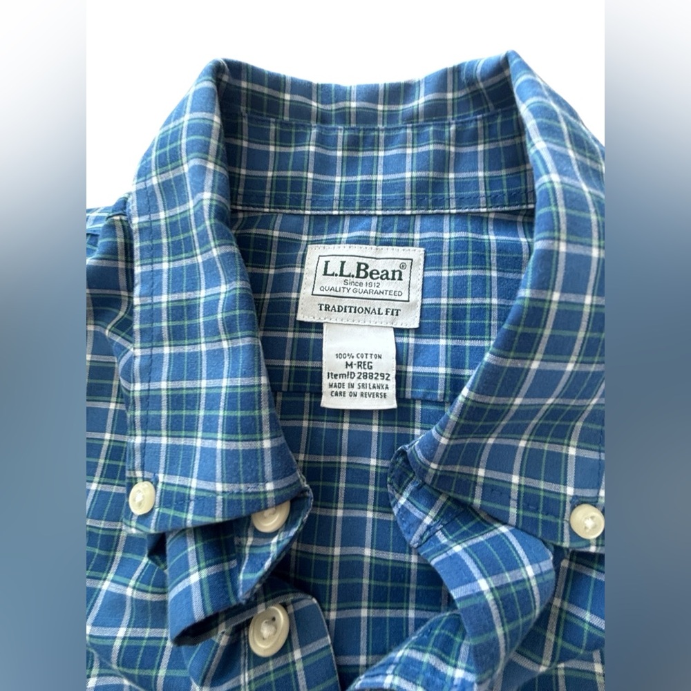 L.L.Bean Plaid Button Down Shirt Mens Medium Traditional Fit Blue Cotton